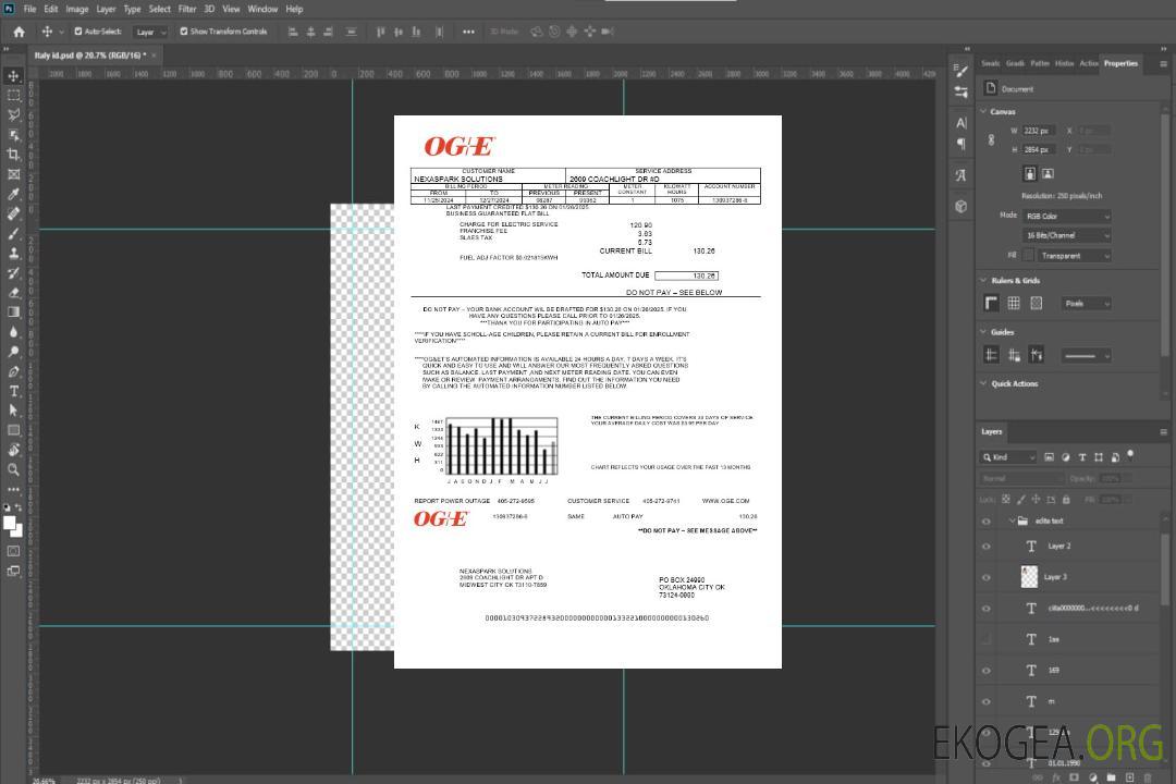 Modèle de facture de services publics d'entreprise USA Oklahoma OGE Energy aux formats Word et PDF template Modèle de facture de services publics d'entreprise USA Oklahoma OGE Energy aux formats Word et PDF template